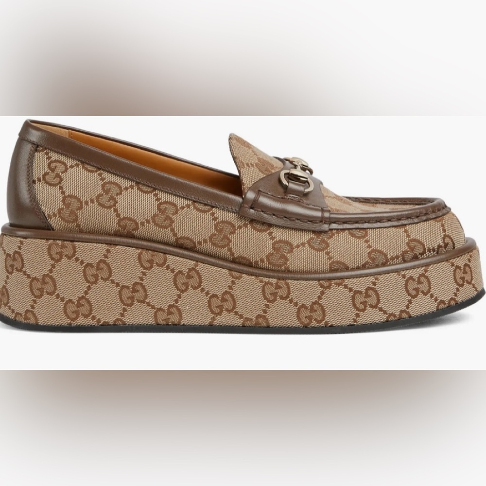 GUCCI Womens Ilde GG Supreme Canvas & Leather Flatform Loafers -Worn 1x 37.5/7.5 - Picture 3 of 16